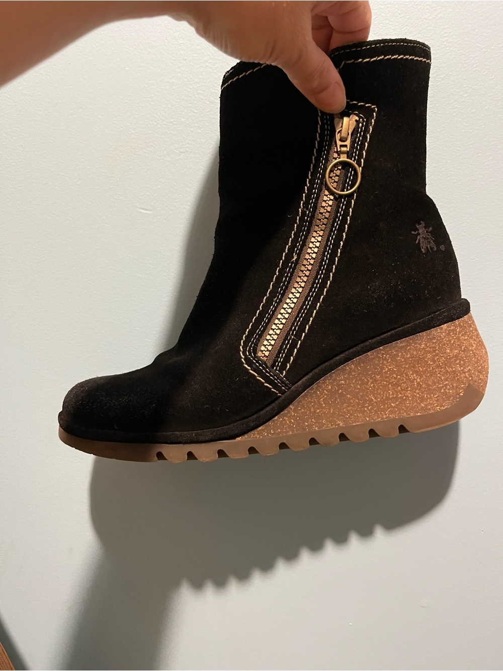 Fly London Suede Zip Up Ankle Wedge Boots [39]